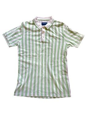 John Miller Green & White Striped Polo Shirt Preppy Coastal Golfcore Classic Fit